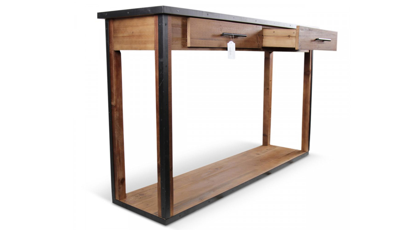 Console Drapier 2 Tiroirs Bois Marron 158.5x44.5x96cm