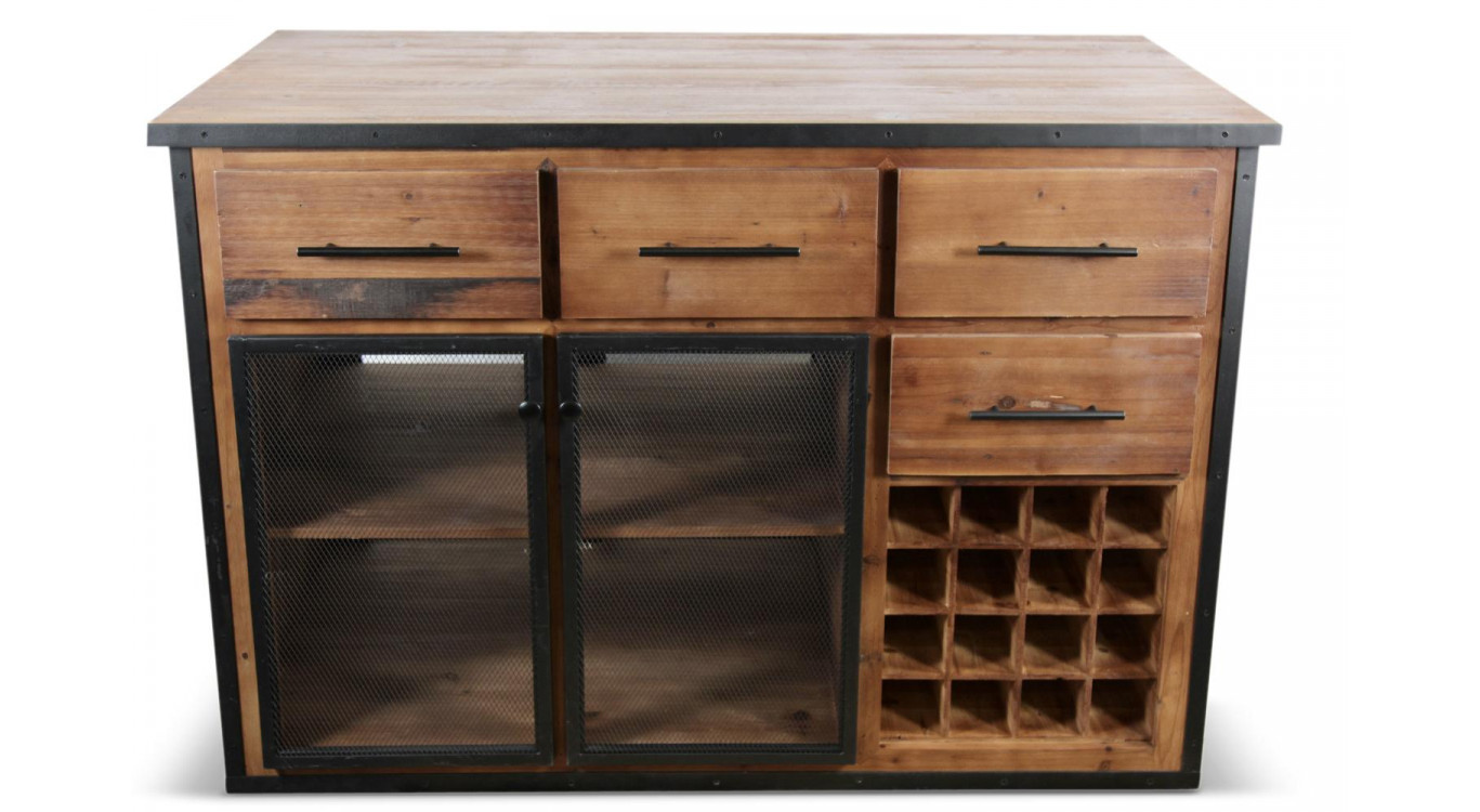 Ilot 4 Tiroirs Bois Marron 140x80x94,5cm