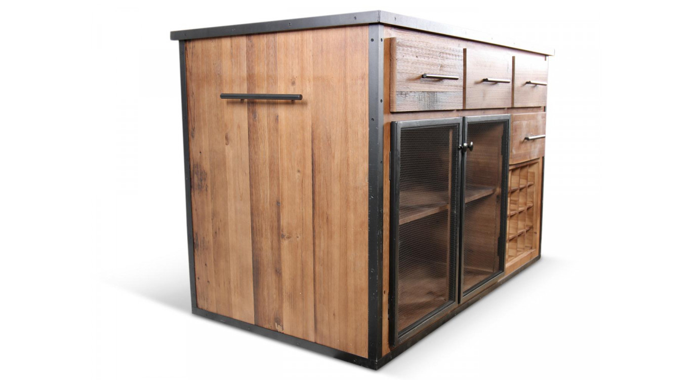 Ilot 4 Tiroirs Bois Marron 140x80x94,5cm