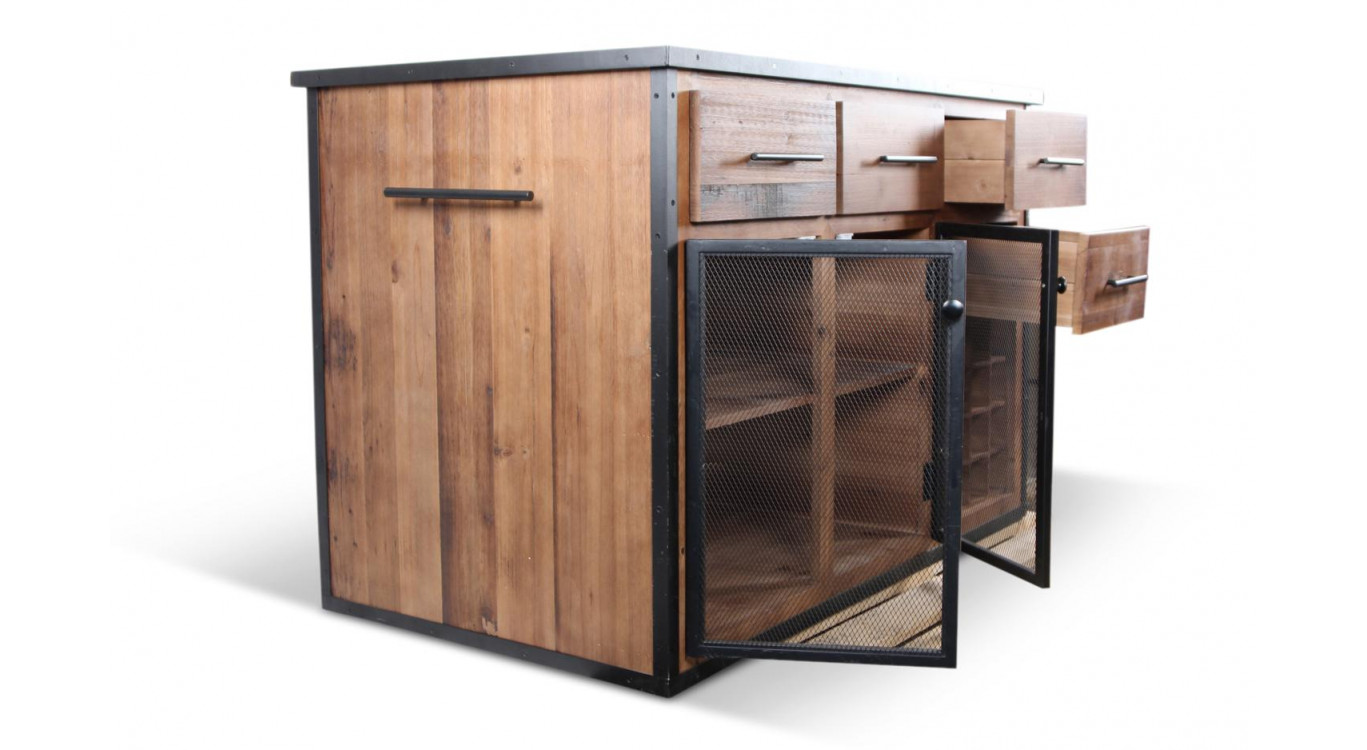 Ilot 4 Tiroirs Bois Marron 140x80x94,5cm