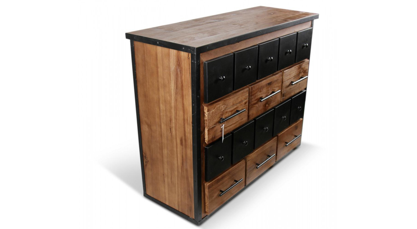 Bahut Grainetier 16 Tiroirs Bois Marron 117,5x44,5x95cm