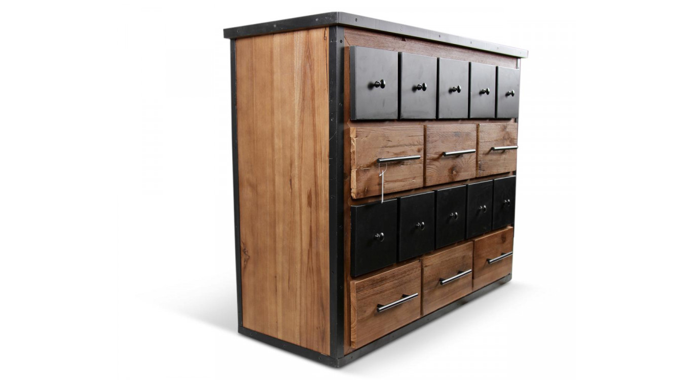 Bahut Grainetier 16 Tiroirs Bois Marron 117,5x44,5x95cm