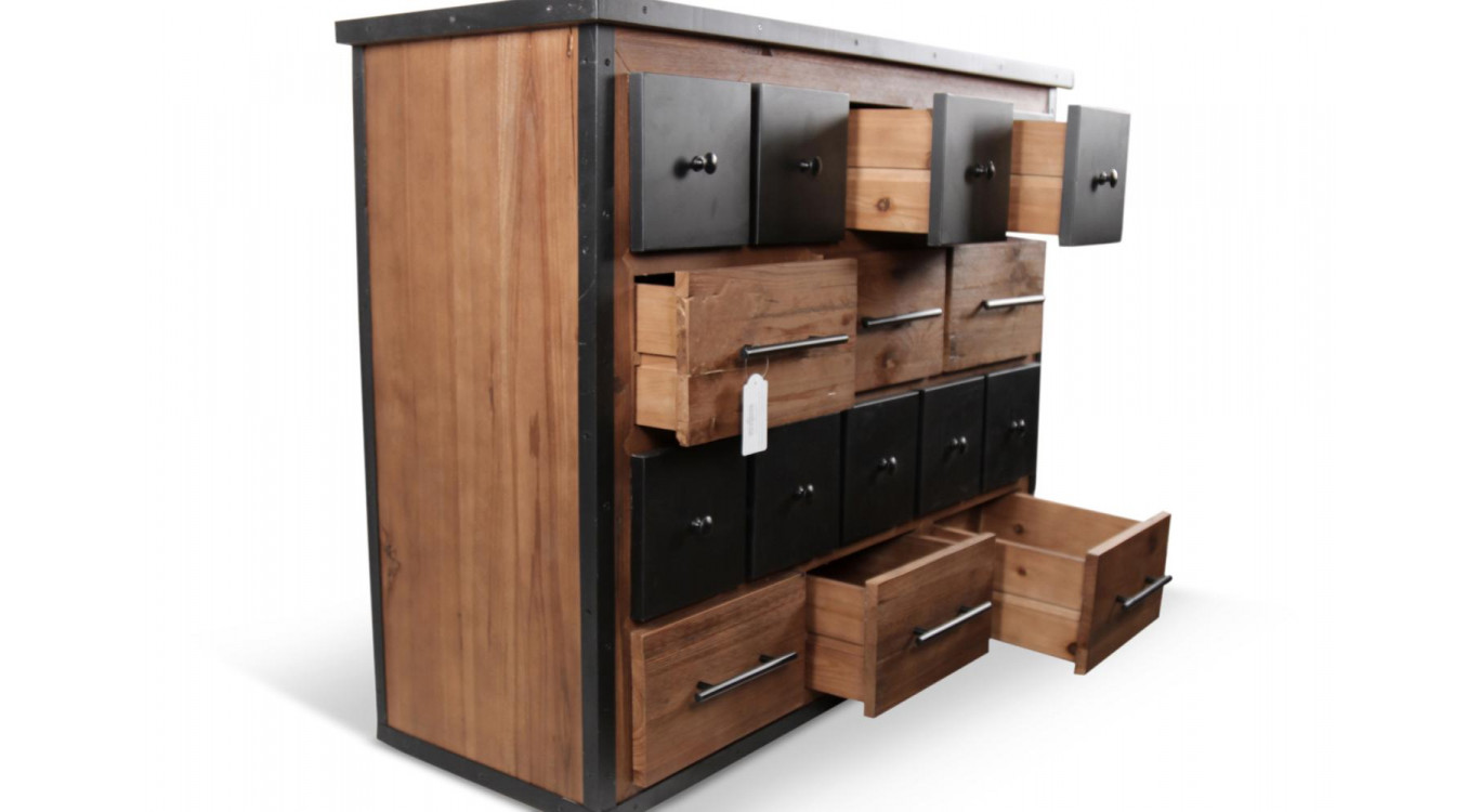 Bahut Grainetier 16 Tiroirs Bois Marron 117,5x44,5x95cm