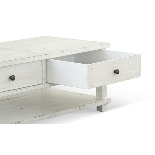 Table Basse 2 Tiroirs Bois Blanc 120x60x45cm