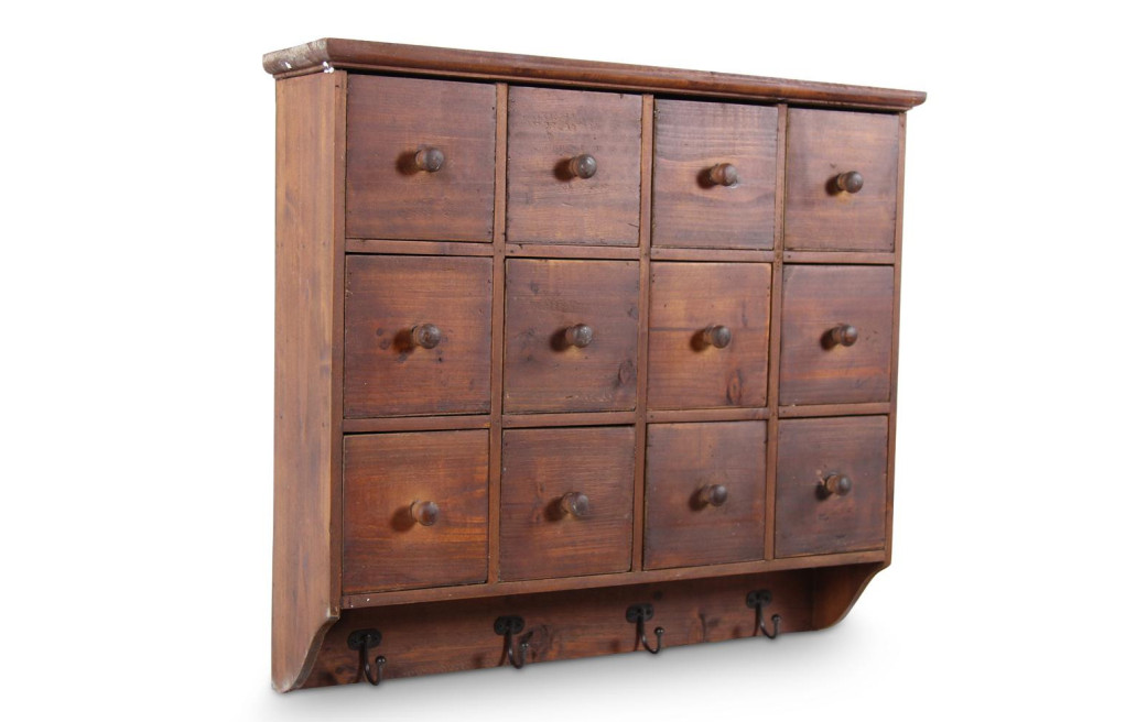 Etagère Murale Semainier Chiffonnier Grainetier Bois 12 Tiroirs 58x13x51cm