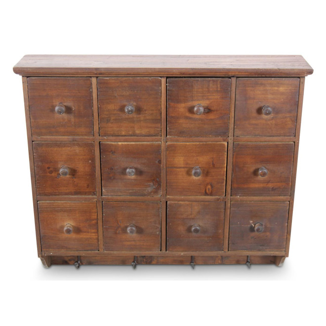 Etagère Murale Semainier Chiffonnier Grainetier Bois 12 Tiroirs 58x13x51cm