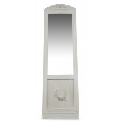 Miroir Ancien Rectangulaire Vertical Sur Pied Bois Blanc Cerusé 177x6.5x51cm