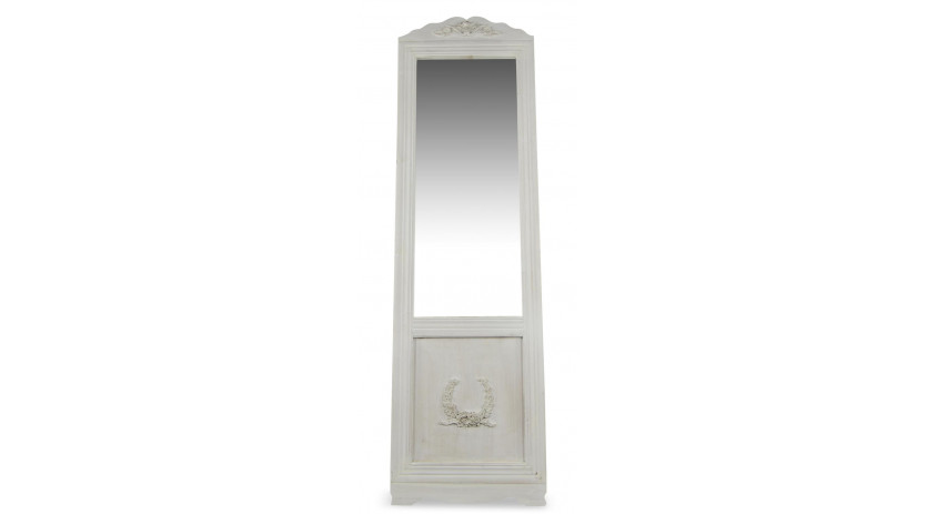 Miroir Ancien Rectangulaire Vertical Sur Pied Bois Blanc Cerusé 177x6.5x51cm