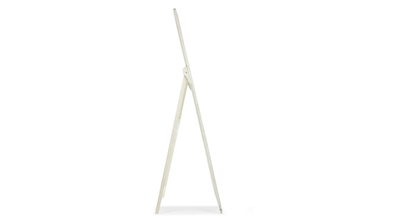 Miroir Ancien Rectangulaire Vertical Sur Pied Bois Blanc Cerusé 177x6.5x51cm