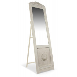 Alter Spiegel Rechteckig Vertikal Auf Holzfuß Weiß Cerusé 177x6.5x51cm
