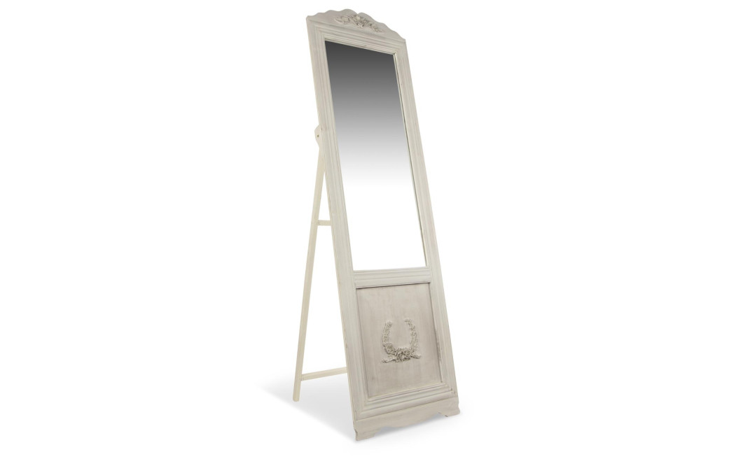 Miroir Ancien Rectangulaire Vertical Sur Pied Bois Blanc Cerusé 177x6.5x51cm