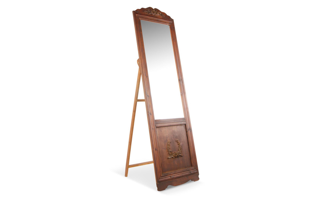 Miroir Ancien Rectangulaire Vertical Sur Pied Bois 177x6.5x51cm