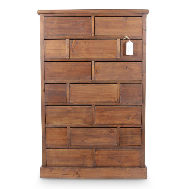 Chiffonnier 17 Tiroirs Bois Nu 75.5x34x116cm