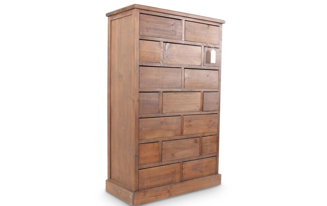 Chiffonnier 17 Tiroirs Bois Nu 75.5x34x116cm
