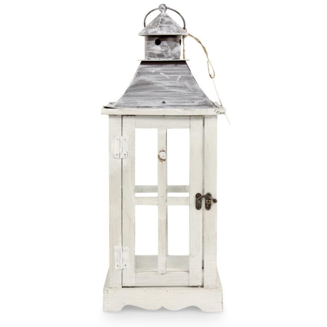 Lanterne Bois Cerusé Blanc 19x19x47cm