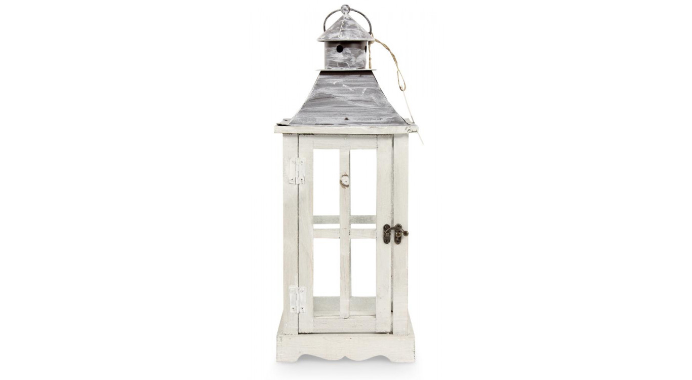Lanterne Bois Cerusé Blanc 19x19x47cm
