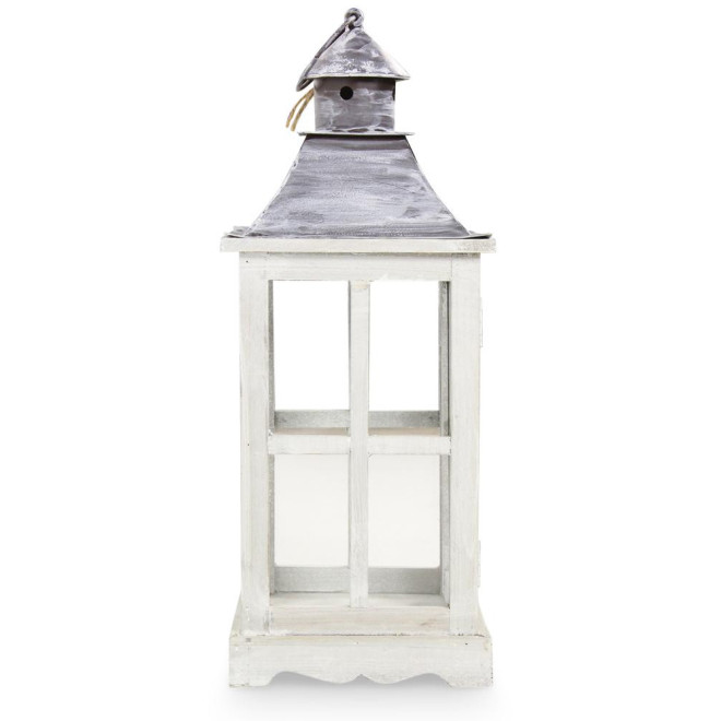 Lanterne Bois Cerusé Blanc 19x19x47cm