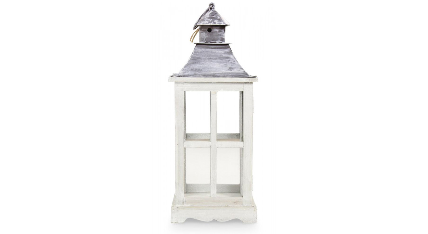 Lanterne Bois Cerusé Blanc 19x19x47cm