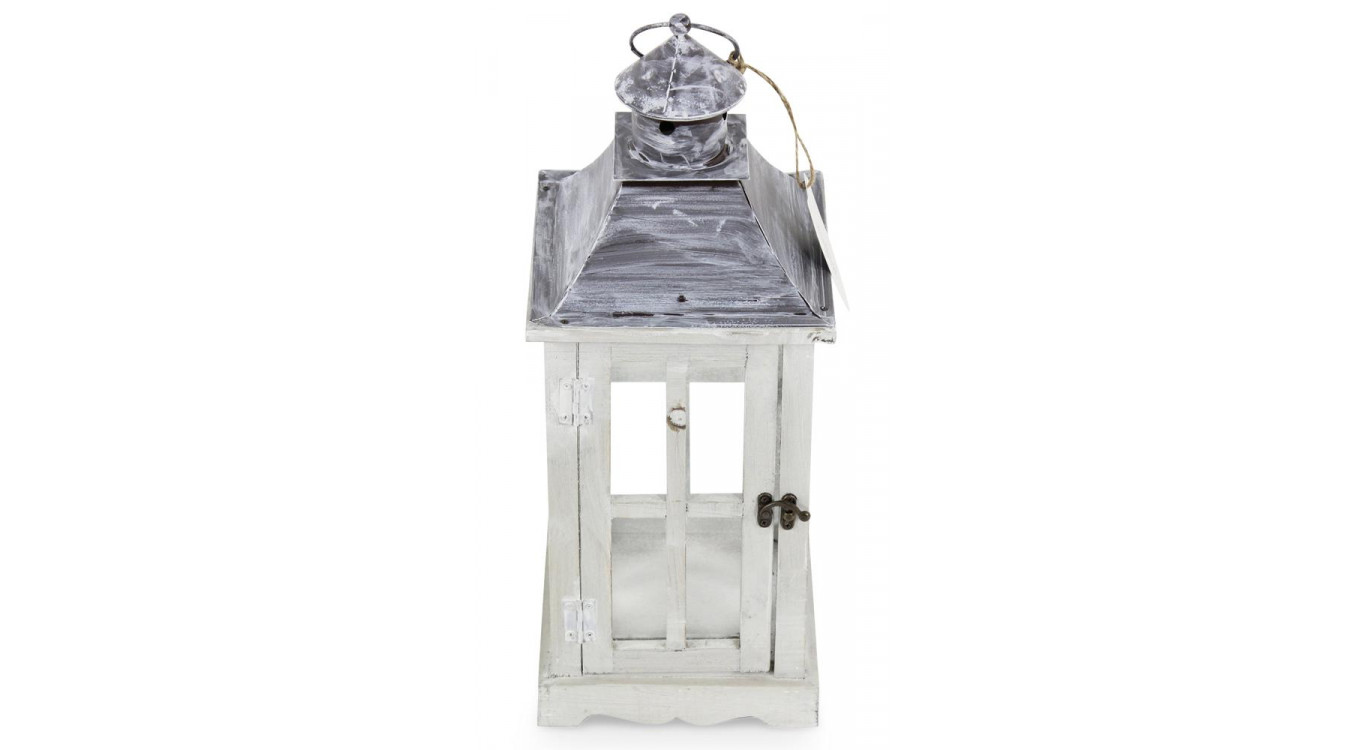 Lanterne Bois Cerusé Blanc 19x19x47cm
