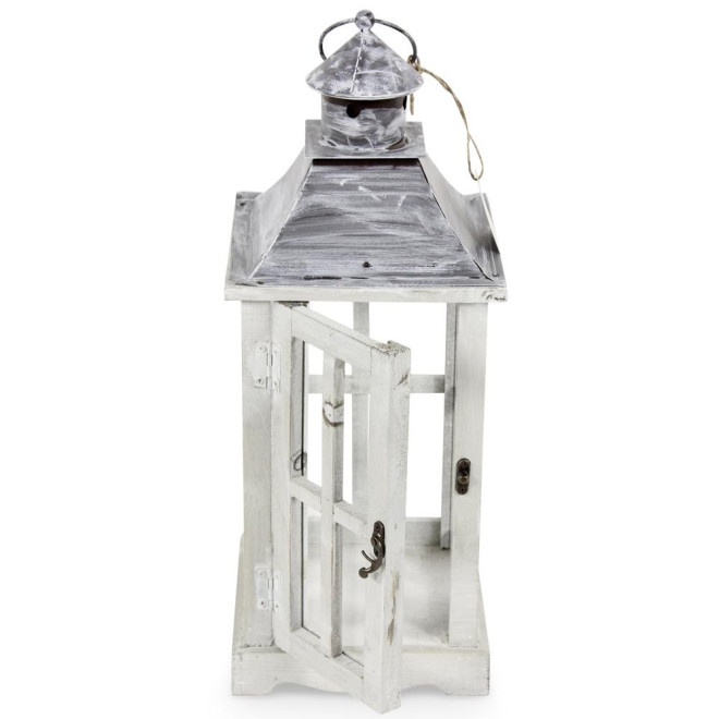 Lanterne Bois Cerusé Blanc 19x19x47cm