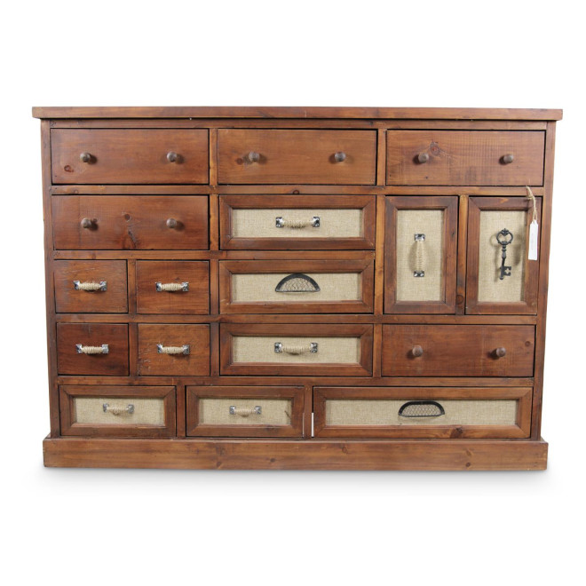 Commode Grainetier 17 Tiroirs Bois 117.5x33x84cm