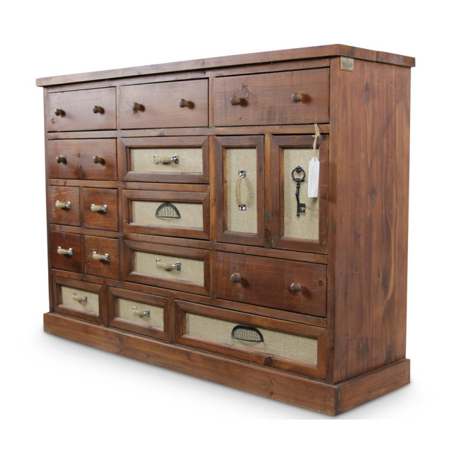 Commode Grainetier 17 Tiroirs Bois 117.5x33x84cm
