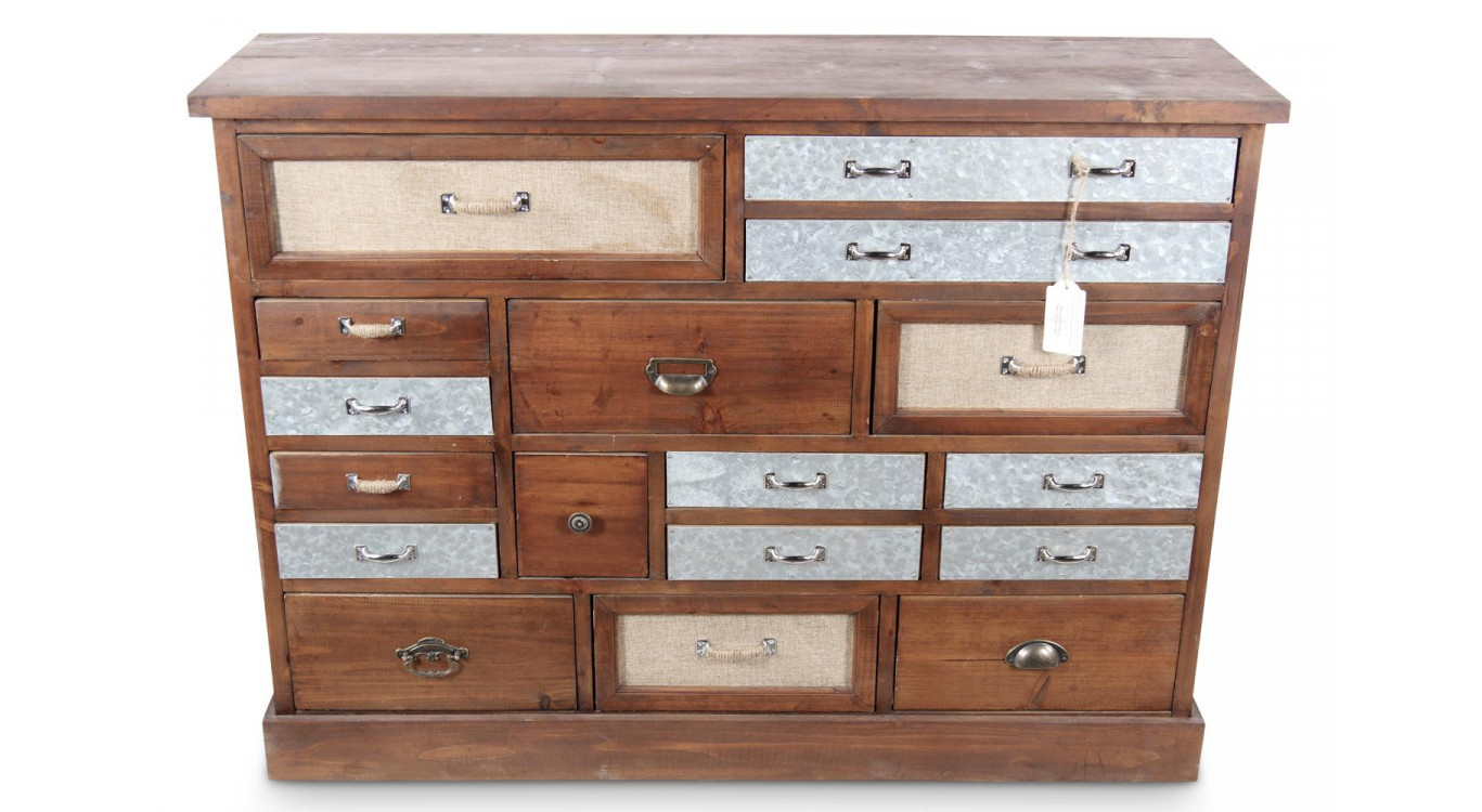 Commode Grainetier 17 Tiroirs Bois 129.5x34x90.5cm