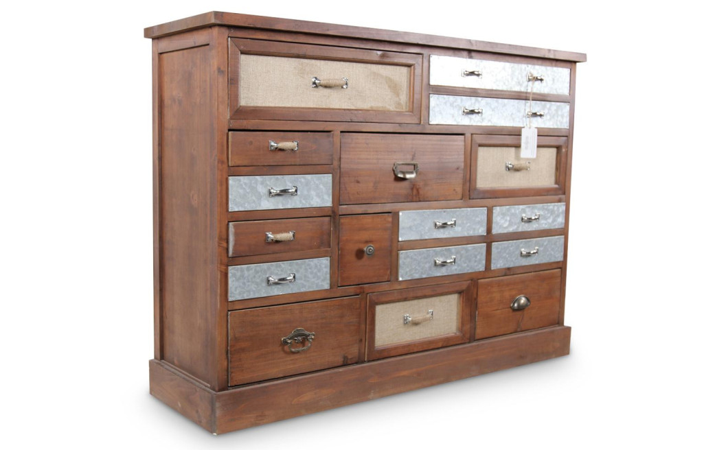 Commode Grainetier 17 Tiroirs Bois 129.5x34x90.5cm