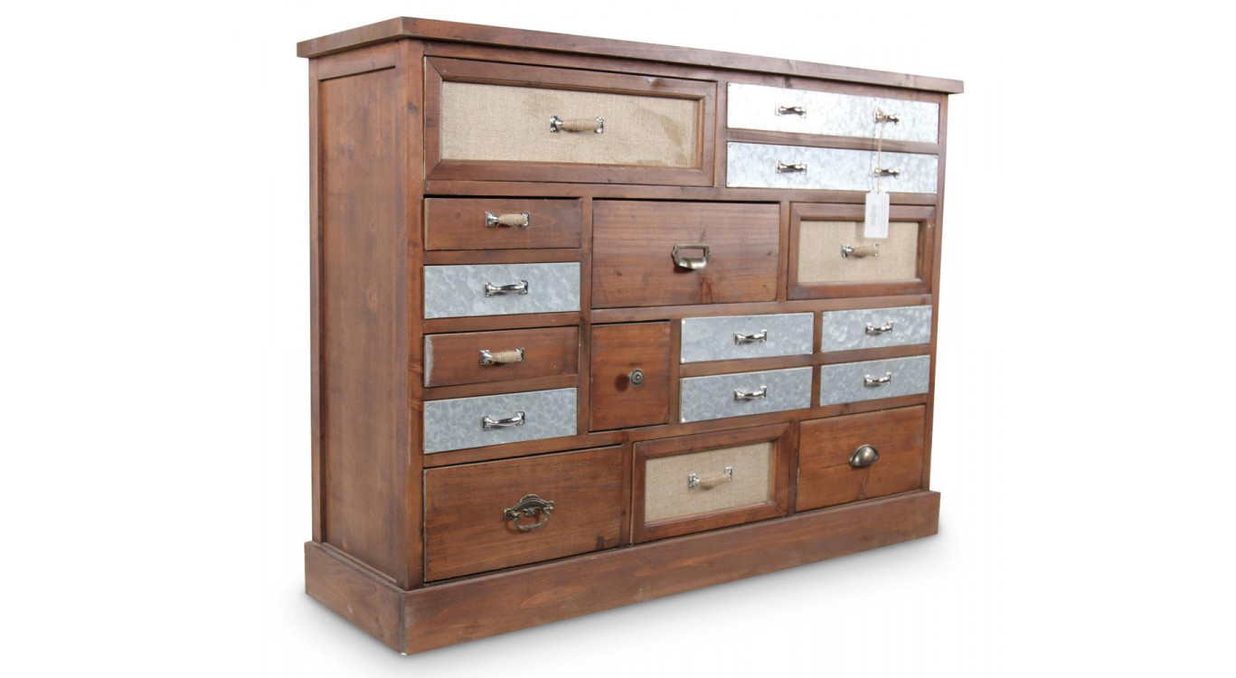 Commode Grainetier 17 Tiroirs Bois 129.5x34x90.5cm