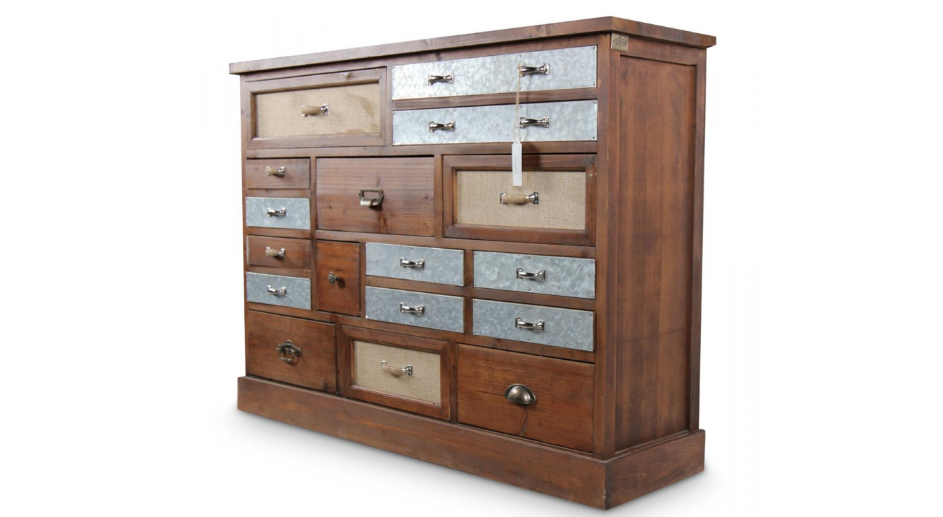 Commode Grainetier 17 Tiroirs Bois 129.5x34x90.5cm
