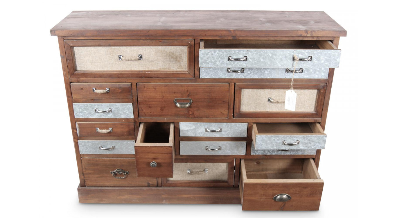 Kommode Grainetier 17 Schubladen Holz 129.5x34x90.5cm