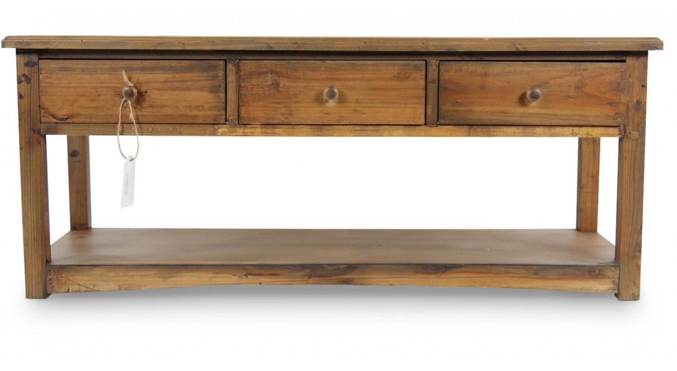 Table Basse 3 Tiroirs Bois 110x38x45cm