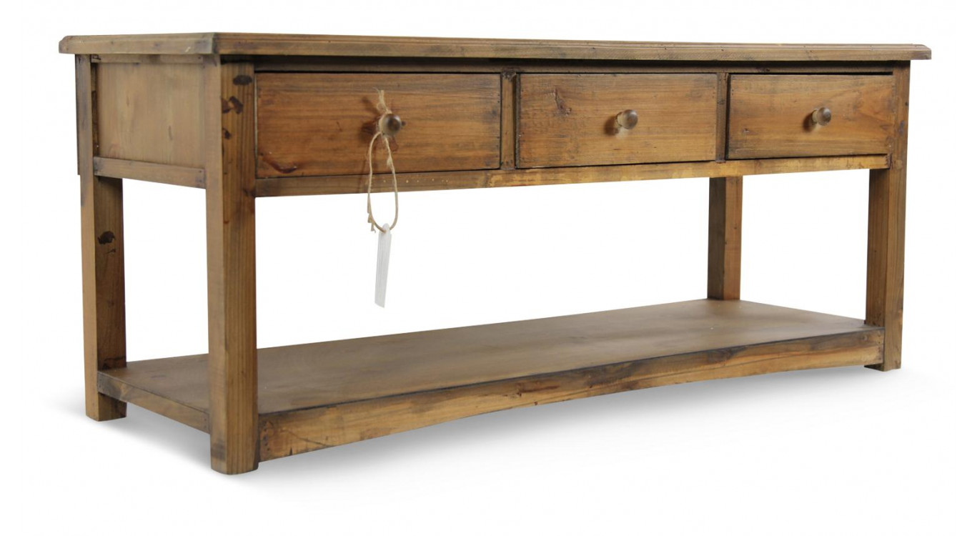 Table Basse 3 Tiroirs Bois 110x38x45cm