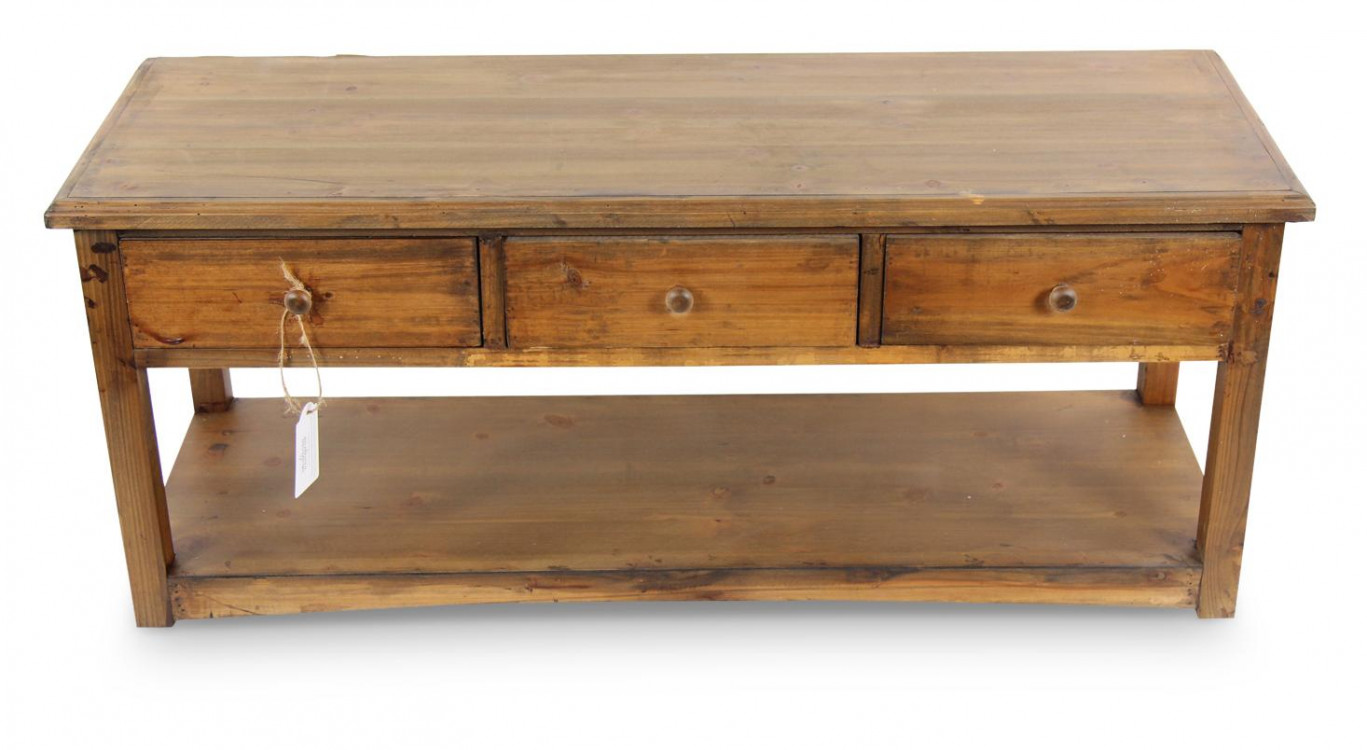Table Basse 3 Tiroirs Bois 110x38x45cm