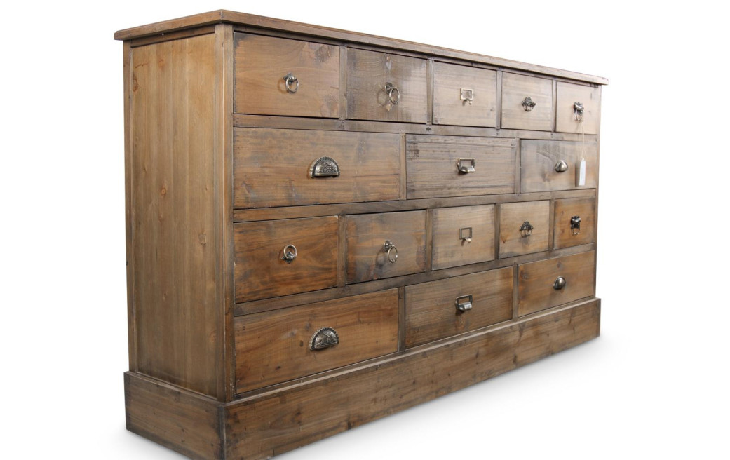 Truhe 16 Schubladen Holz 170x35x92cm