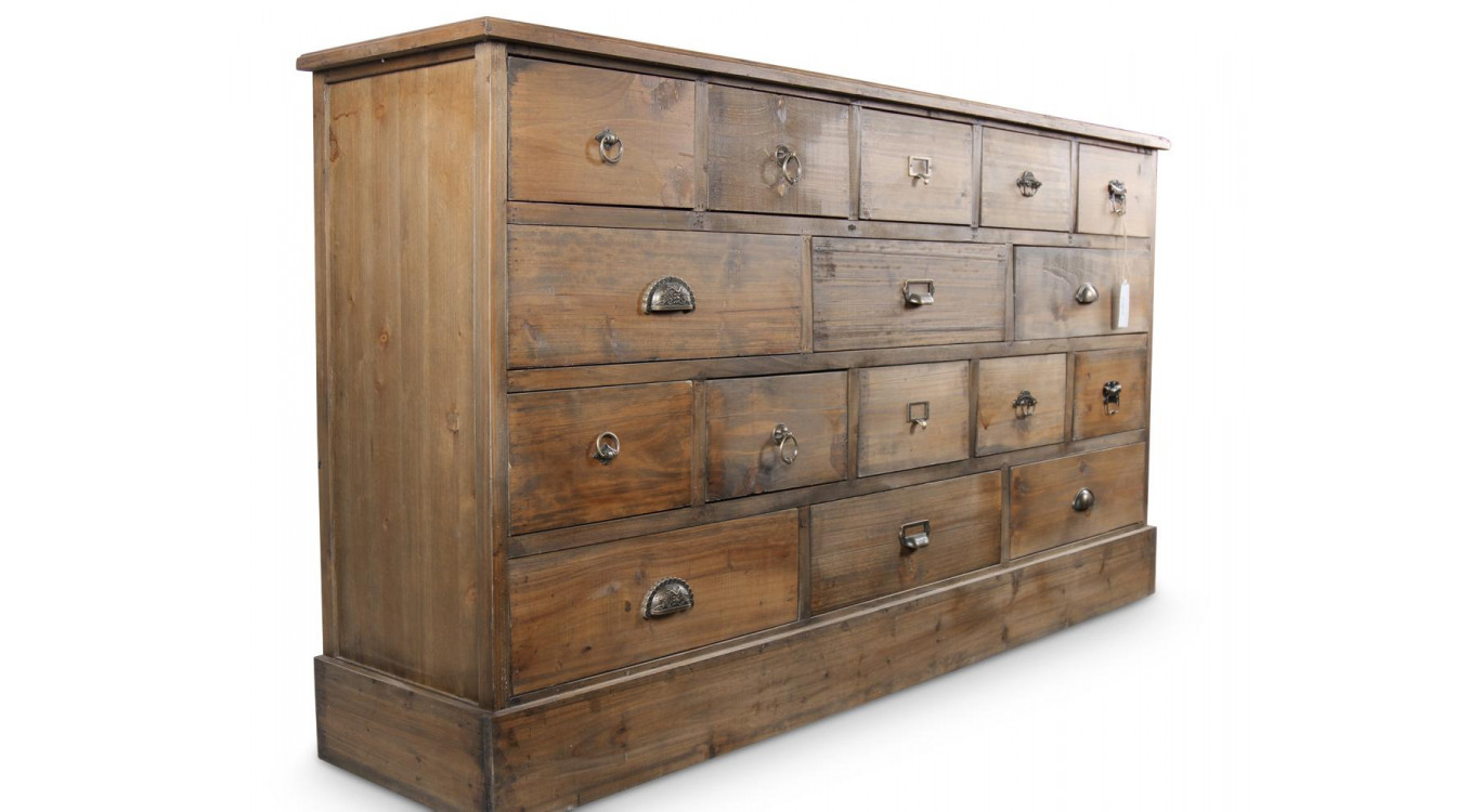 Truhe 16 Schubladen Holz 170x35x92cm