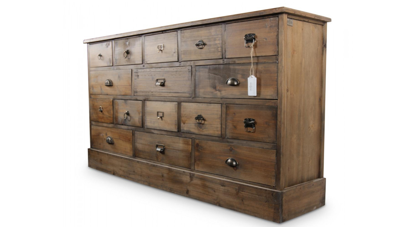 Truhe 16 Schubladen Holz 170x35x92cm