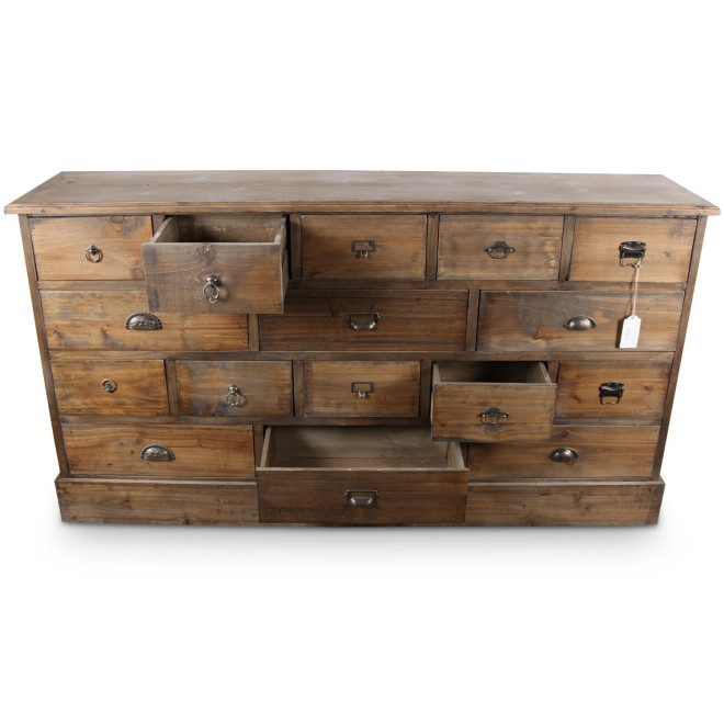 Truhe 16 Schubladen Holz 170x35x92cm