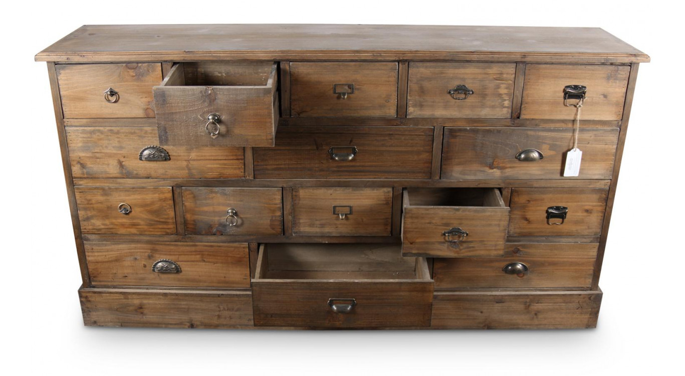 Truhe 16 Schubladen Holz 170x35x92cm