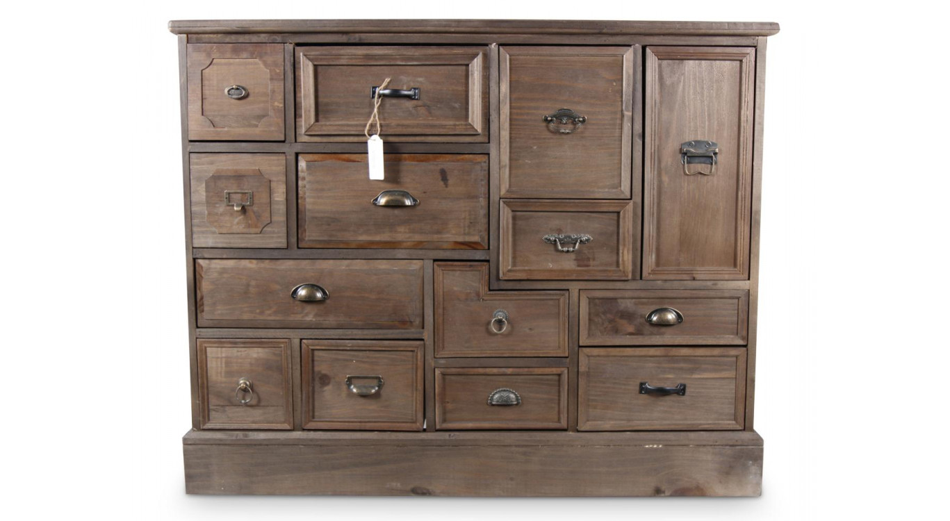 Commode Grainetier 14 Tiroirs Bois 125x44x99cm