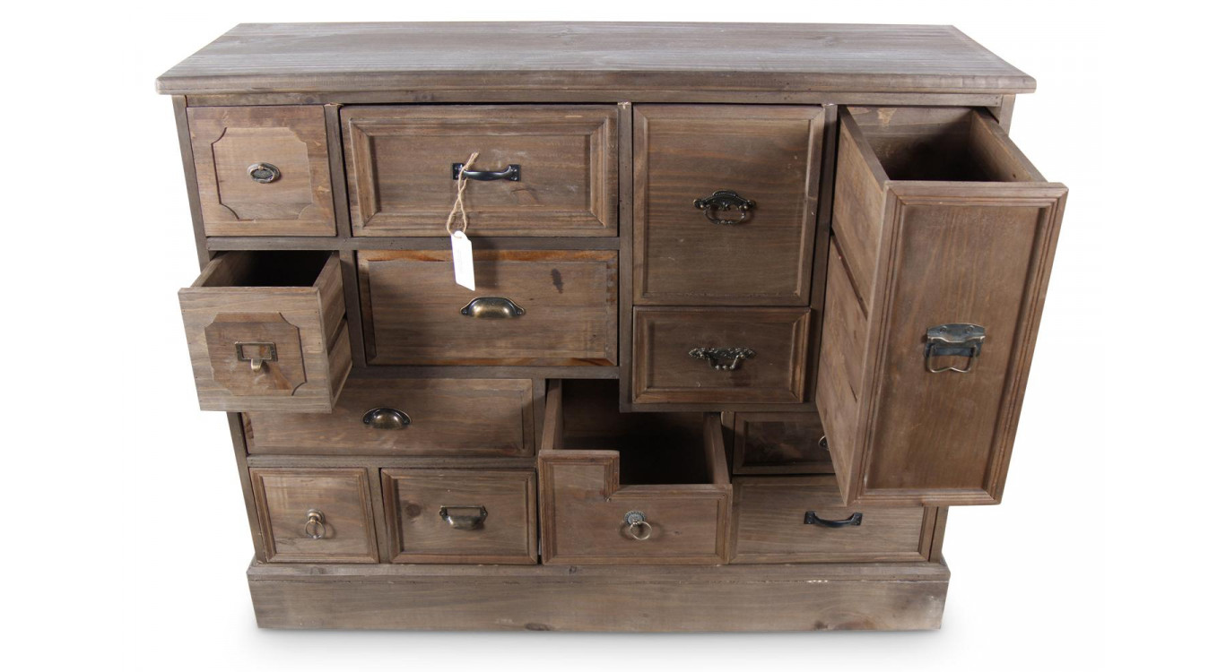 Commode Grainetier 14 Tiroirs Bois 125x44x99cm