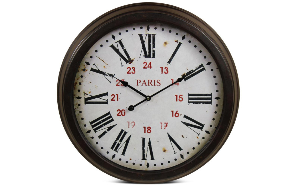 Antike Wanduhr Paris Metall Weiß 58cm