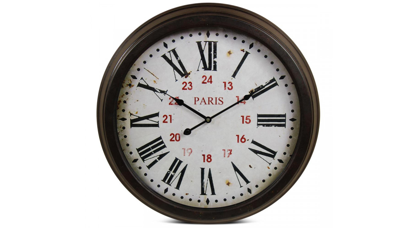 Antike Wanduhr Paris Metall Weiß 58cm