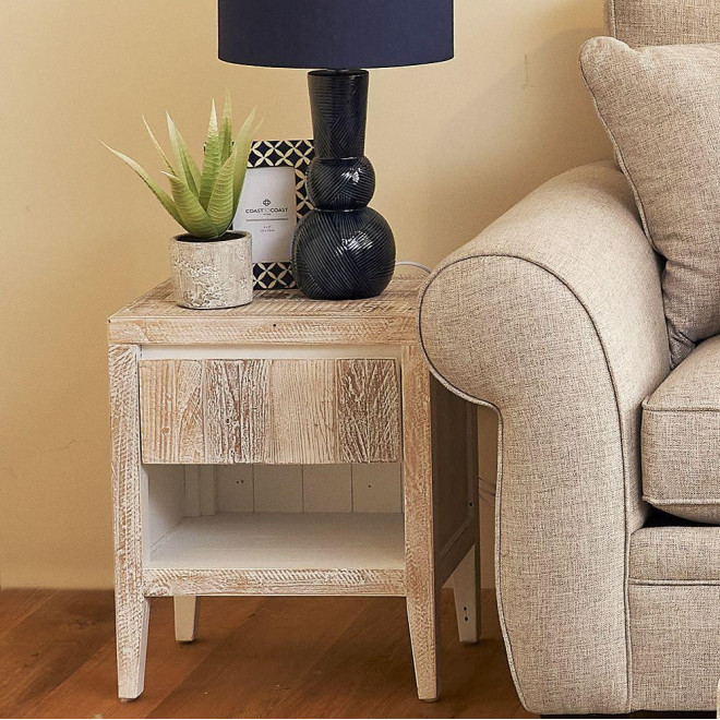 Table De Chevet Bois Gris 45x35x55cm