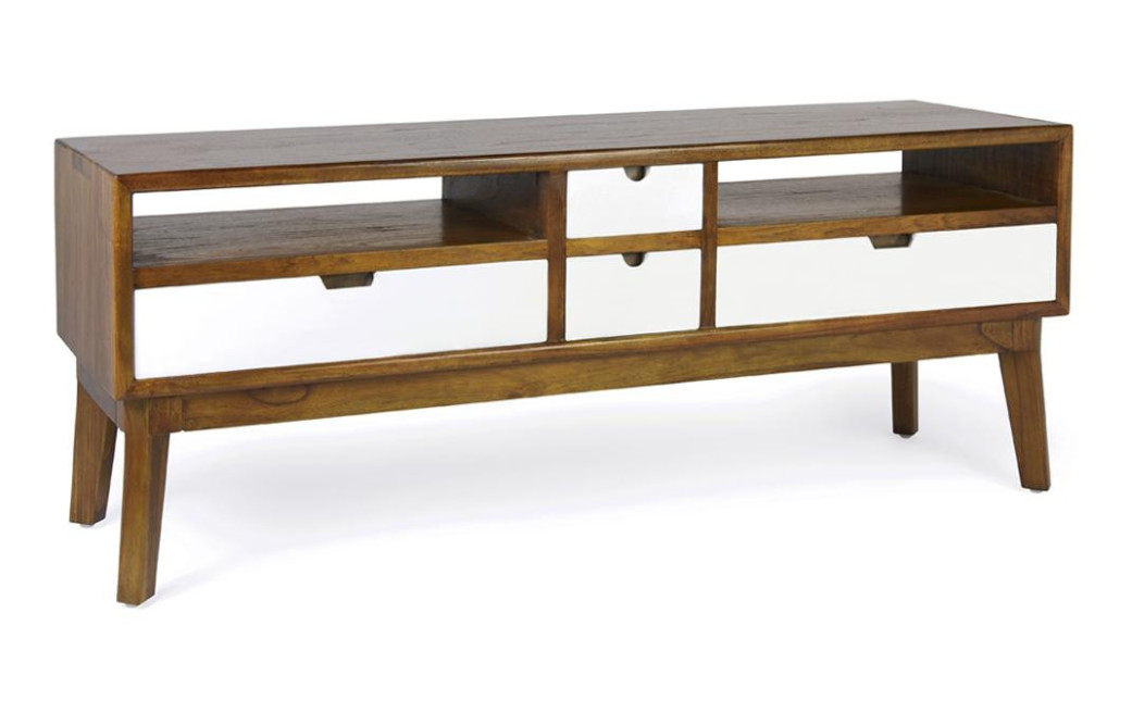 Meuble TV 4 Tiroirs Bois Bronze Marron 140x40x50cm