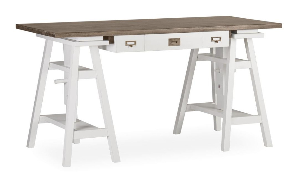 Bureau 3 Tiroirs Bois Bronze Blanc 150x70x78cm