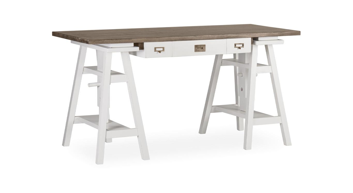 Bureau 3 Tiroirs Bois Bronze Blanc 150x70x78cm
