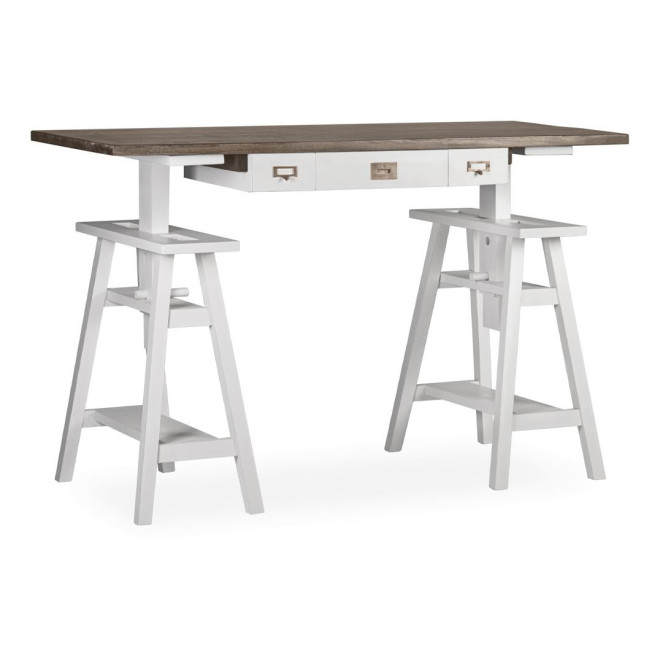 Bureau 3 Tiroirs Bois Bronze Blanc 150x70x78cm