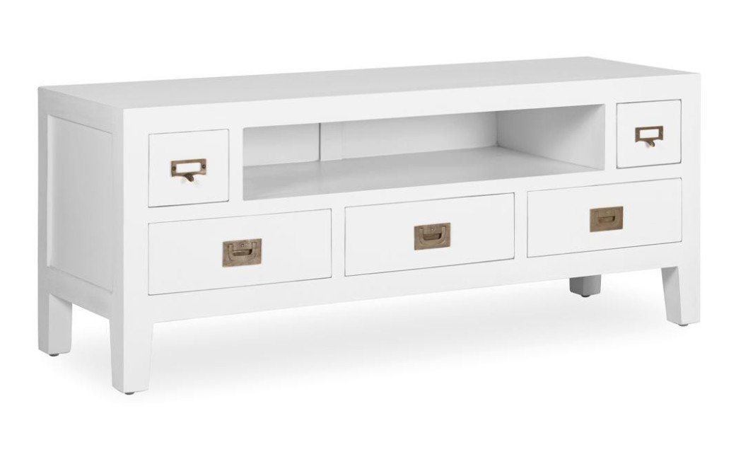 Meuble TV 3 Tiroirs Bois Bronze Blanc 125x40x50cm