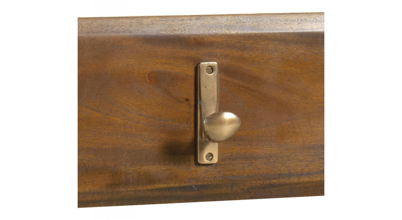 Patère Portemanteau 4 Accroches Bois Bronze Marron 80x10x15cm